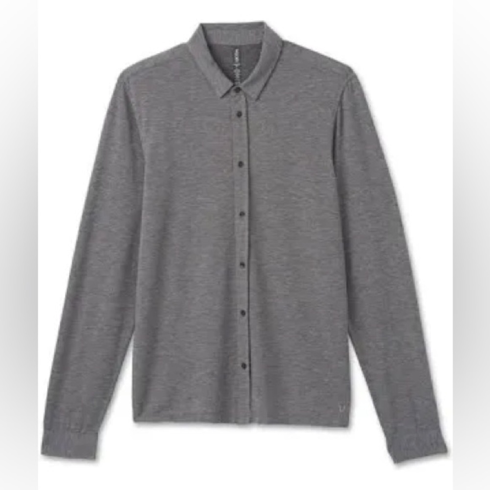 Vuori Men's Long Sleeve Knit Twill Button Down Shirt Heather Grey